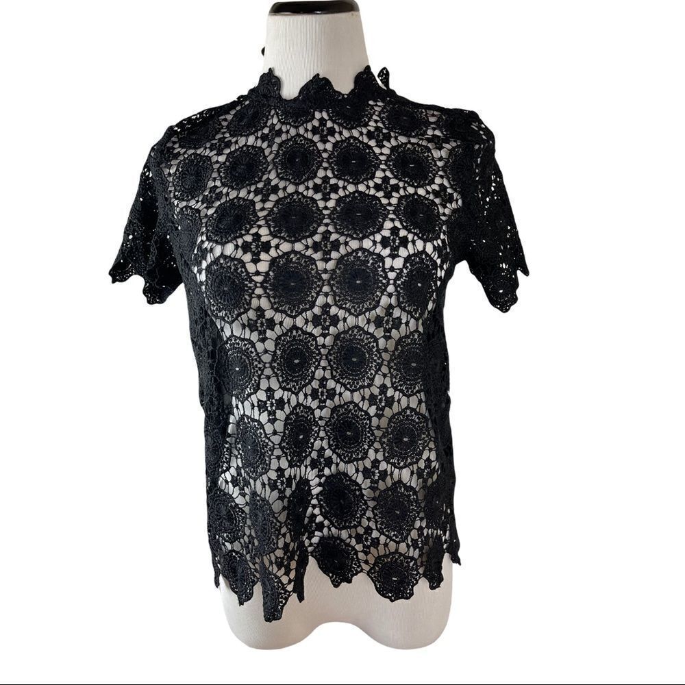 Who What Wear Black Crochet Top Size Small Sheer